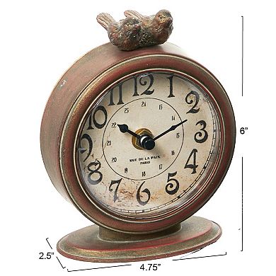 Storied Home Decorative Pewter Mantel Clock with Bird