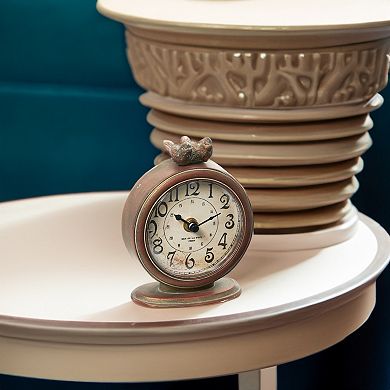 Storied Home Decorative Pewter Mantel Clock with Bird