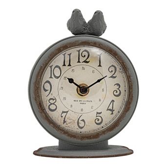 Storied Home Decorative Pewter Mantel Clock with Bird