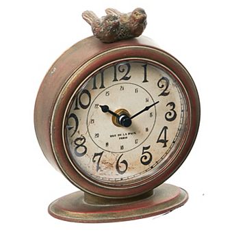 Storied Home Decorative Pewter Mantel Clock with Bird