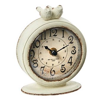 Storied Home Decorative Pewter Mantel Clock with Bird