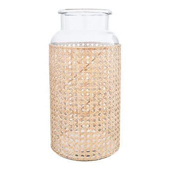 Storied Home Round Glass Tall Vase with Decorative Cane Sleeve