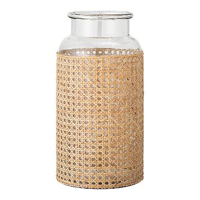 Storied Home Round Glass Tall Vase with Decorative Cane Sleeve
