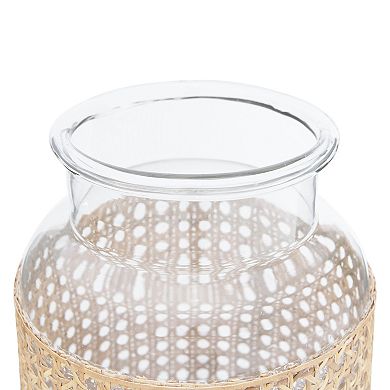 Storied Home Round Glass Tall Vase with Decorative Cane Sleeve