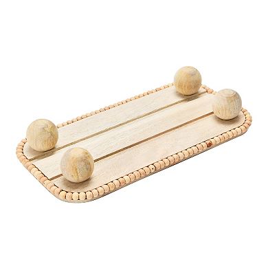 Storied Home Pedestal with Wood Beads Footed Serving Tray