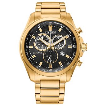 Citizen Men's Eco-Drive Weekender Sport Gold Tone Stainless Steel Black Chronograph Dial Bracelet Watch - AT2132-53E
