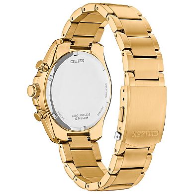 Citizen Men's Eco-Drive Weekender Sport Gold Tone Stainless Steel Black Chronograph Dial Bracelet Watch