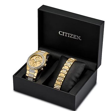 Citizen Men's Eco-Drive Crystal Accent Gold Tone Stainless Steel Watch & Bracelet Box Set