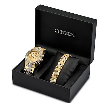 Citizen Men's Eco-Drive Crystal Accent Gold Tone Stainless Steel