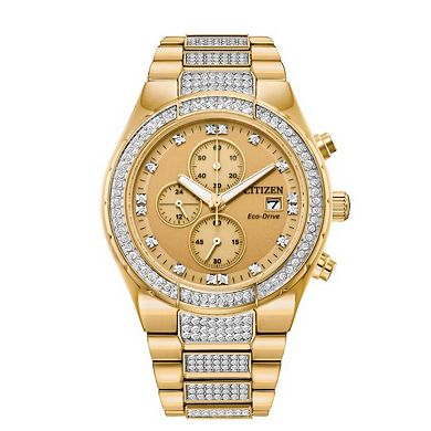 Citizen Men's Eco-Drive Crystal Accent Gold Tone Stainless Steel Watch & Bracelet Box Set
