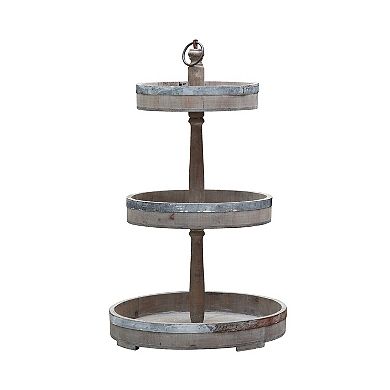 Storied Home Decorative Wood & Tin 3-Tier Tray