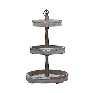 Storied Home Decorative Wood & Tin 3-Tier Tray