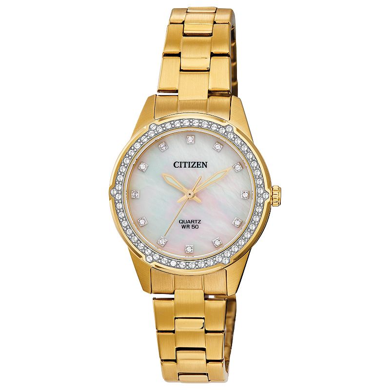 Citizen Women's Gold Tone Stainless Steel Crystal Accent Bracelet Watch - ER0222-56D, Size: Small