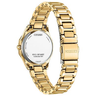 Citizen Women's Eco-Drive Gold Tone Stainless Steel Diamond Accent Black Dial Bracelet Watch