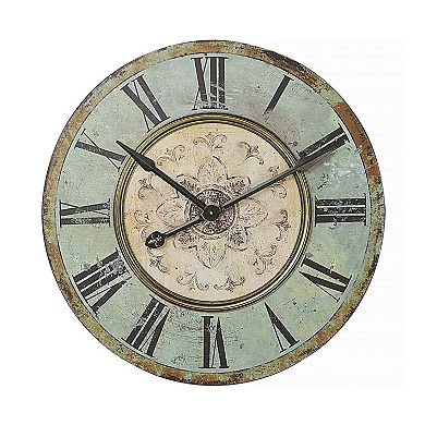 Storied Home Mint Green Decorative Round Wood Wall Clock