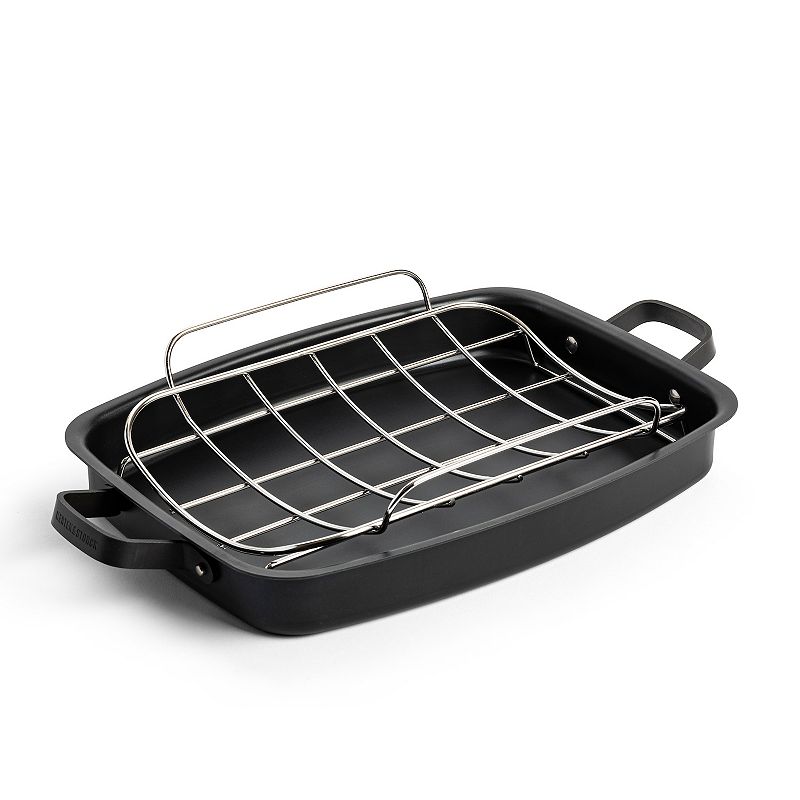Merten & Storck Pre-Seasoned Carbon Steel Roaster with Rack, Black