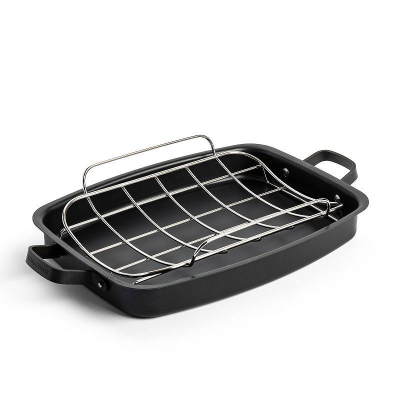 Merten & Storck Pre-Seasoned Carbon Steel Roaster with Rack, Black