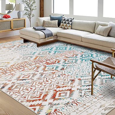 Garvee Moroccan Geometric Area Rug Soft Washable Throw Carpet