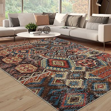 Garvee Traditional Floral Print Area Rug Machine Washable Vintage Soft Carpet Mat
