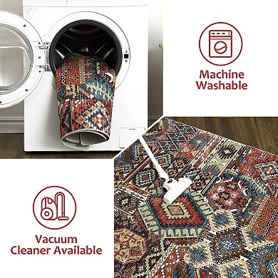 Garvee Traditional Floral Print Area Rug Machine Washable Vintage Soft Carpet Mat