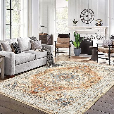 Garvee Persian Traditional Area Rugs Vintage Distressed Floral Pattern Rug