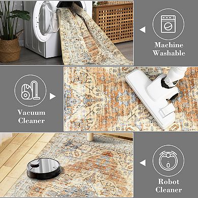 Garvee Persian Traditional Area Rugs Vintage Distressed Floral Pattern Rug