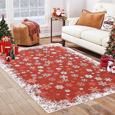 Garvee Xmas Tree and Snowflake Area Rugs Resistant Accent Rug for Dining Bedroom Decor