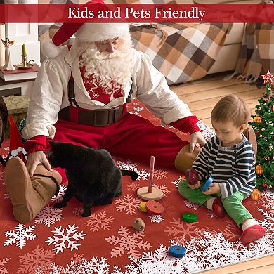 Garvee Xmas Tree and Snowflake Area Rugs Resistant Accent Rug for Dining Bedroom Decor