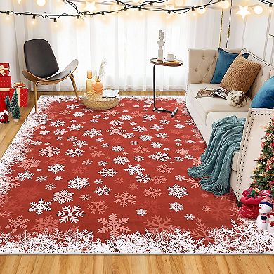 Garvee Xmas Tree and Snowflake Area Rugs Resistant Accent Rug for Dining Bedroom Decor