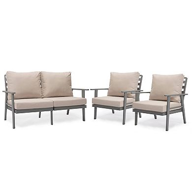 Leisuremod Walbrooke 3-piece Outdoor Patio Set With Grey Aluminum Frame And Removable Cushions