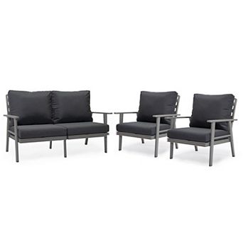 Leisuremod Walbrooke 3 pc Outdoor Patio Set With Grey Aluminum Frame And Removable Cushions