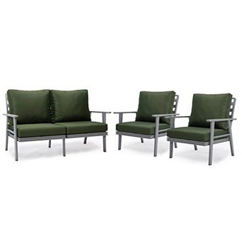 Leisuremod Walbrooke 3 pc Outdoor Patio Set With Grey Aluminum Frame And Removable Cushions