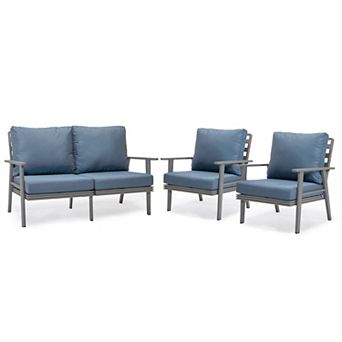 Leisuremod Walbrooke 3 pc Outdoor Patio Set With Grey Aluminum Frame And Removable Cushions