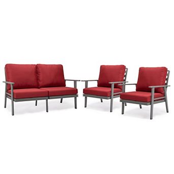 Leisuremod Walbrooke 3 pc Outdoor Patio Set With Grey Aluminum Frame And Removable Cushions