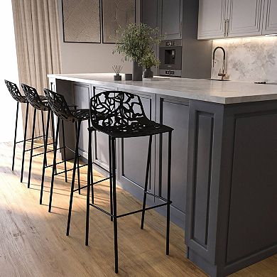 Leisuremod Devon Mid-century Modern Aluminum Bar Stool With Powder Coated Frame And Footrest