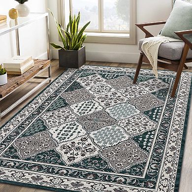 Garvee Machine Washable Floral Moroccan Trellis Area Rug Soft Non Slip Home Decor Carpet