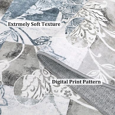 Garvee Geometric Modern Floral Print Area Rug & Washable Soft Throw Carpet for Home Decor