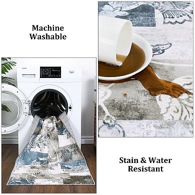 Garvee Geometric Modern Floral Print Area Rug & Washable Soft Throw Carpet for Home Decor