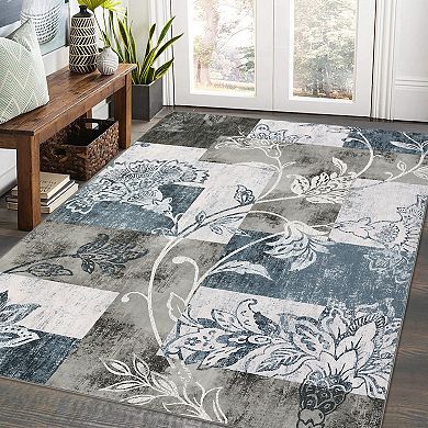 Garvee Geometric Modern Floral Print Area Rug & Washable Soft Throw Carpet for Home Decor