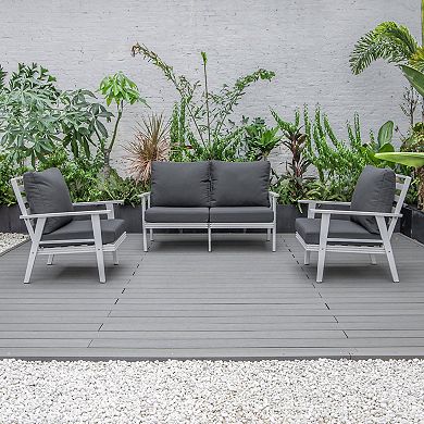 Leisuremod Walbrooke 3-piece Outdoor Patio Set With White Aluminum Frame And Removable Cushions