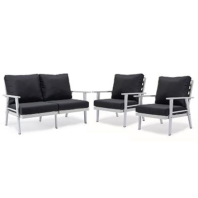 Leisuremod Walbrooke 3-piece Outdoor Patio Set With White Aluminum Frame And Removable Cushions
