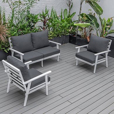 Leisuremod Walbrooke 3-piece Outdoor Patio Set With White Aluminum Frame And Removable Cushions