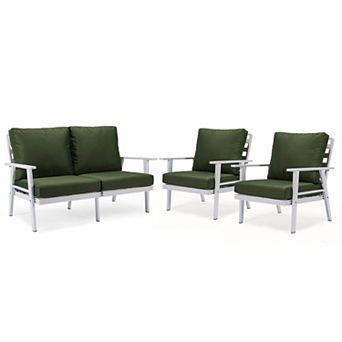 Leisuremod Walbrooke 3 pc Outdoor Patio Set With White Aluminum Frame And Removable Cushions