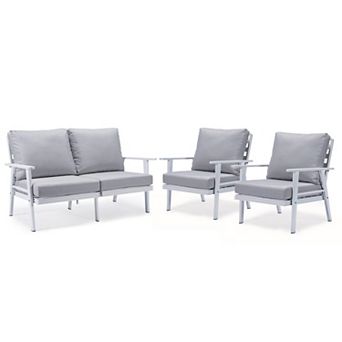 Leisuremod Walbrooke 3 pc Outdoor Patio Set With White Aluminum Frame And Removable Cushions