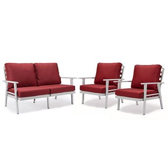 Leisuremod Walbrooke 3 pc Outdoor Patio Set With White Aluminum Frame And Removable Cushions