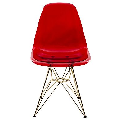 LeisureMod Cresco Modern Acrylic Dining Chair Eiffel Gold Base Accent Chair, Set of 2