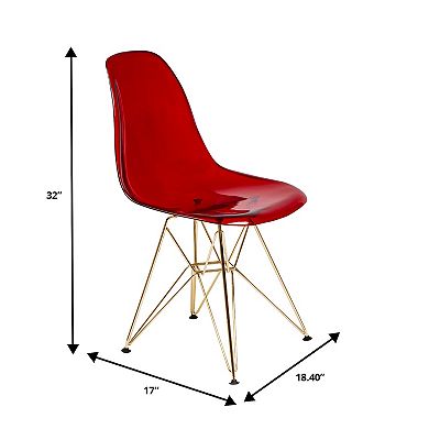 LeisureMod Cresco Modern Acrylic Dining Chair Eiffel Gold Base Accent Chair, Set of 2