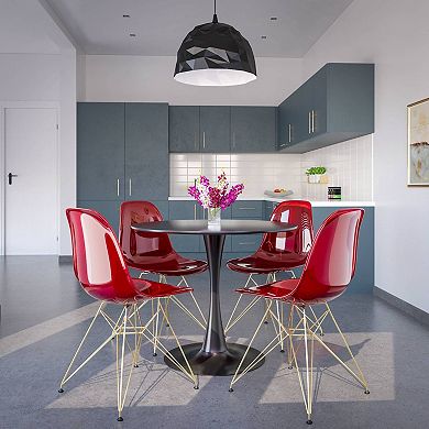 LeisureMod Cresco Modern Acrylic Dining Chair Eiffel Gold Base Accent Chair, Set of 2