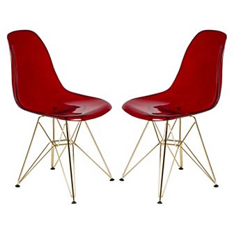 LeisureMod Cresco Modern Acrylic Dining Chair Eiffel Gold Base Accent Chair, Set of 2
