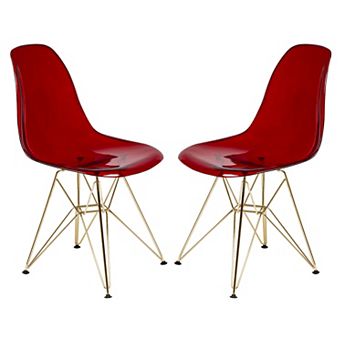 LeisureMod Cresco Modern Acrylic Dining Chair Eiffel Gold Base Accent Chair, Set of 2